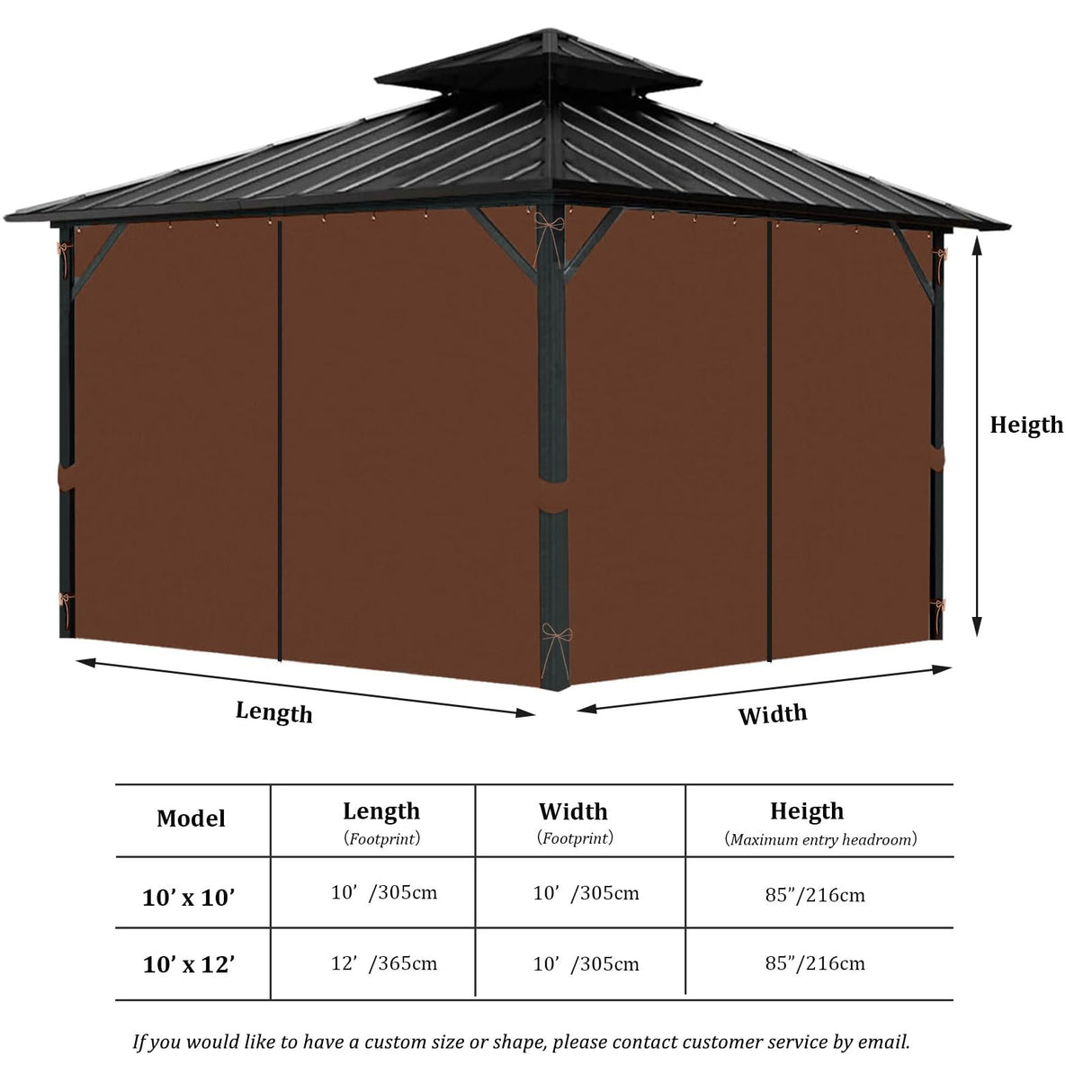 DURCOVER Gazebo Replacement Curtain, 10x12ft Universal Gazebo Curtain with Zippers for Outdoor Gazebo 4-Panel Screen Sidewalls, Brown (Curtain Only) DURCOVER