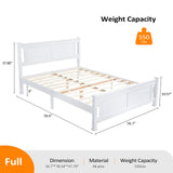 VINGLI Full Bed Frame with Headboard Wood Double Platform Panel Bed, No Box Spring Needed,White VINGLI