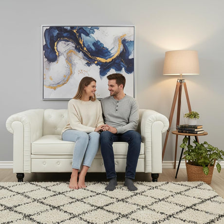 Naomi Home Chesterfield Leather Loveseat, Mini Sofa Love Seat, Small with Rolled Arms, Tufted Cushions 2 Seater Loveseats for Small Spaces, Living Room White Naomi Home