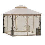 Outsunny 10' x 10' Patio Gazebo, Double Roof Outdoor Gazebo Canopy Shelter with Netting, Steel Corner Frame for Garden, Lawn, Backyard and Deck, Beige Outsunny