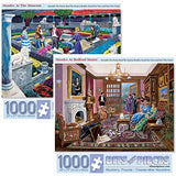 Bits and Pieces – Value Set of Two 1000 Piece Jigsaw Puzzles for Adults – Murder at the Museum, Murder at Bedford Manor - Mystery Jigsaw Puzzle by Artist Gene Dieckhoner