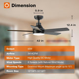 addlon Ceiling Fans with Lights, 42 inch Black Ceiling Fan with Light and Remote Control, Reversible, 3CCT, Dimmable, Noiseless, Small Ceiling Fan for Bedroom, Farmhouse, Indoor/Outdoor Use addlon