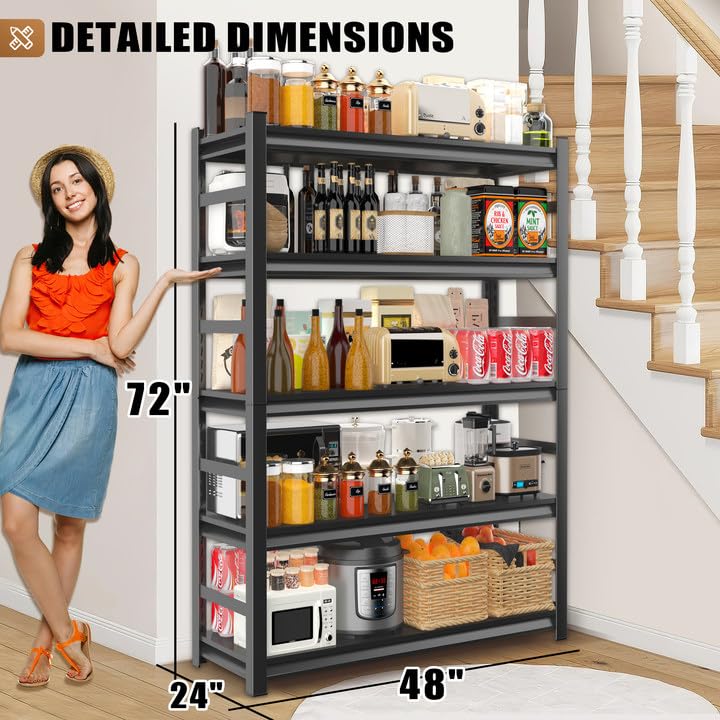 Garage Shelving,24"D x 48"W x 72"H Garage Storage Shelves 3000LBS Heavy Duty Metal Shelf Organizer Storage 5 Tier Adjustable Shelves for Industrial,Warehouse,Basement Garage Racks Tool Shelf Unit Bezuny