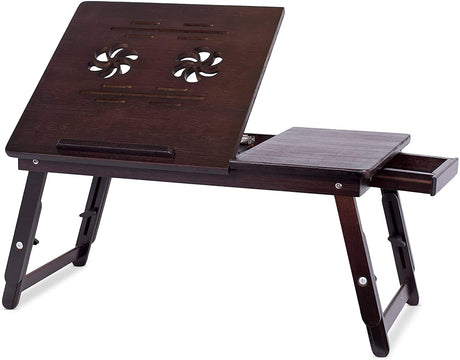 Sofia + Sam Multi Tasking Lap Desk with Venting for Computer Heat | Adjustable Legs and Pullout Drawer | Fits Laptops Up to 15" | Walnut | Laptop Bed Tray | Folding TV Tray Table Sofia + Sam