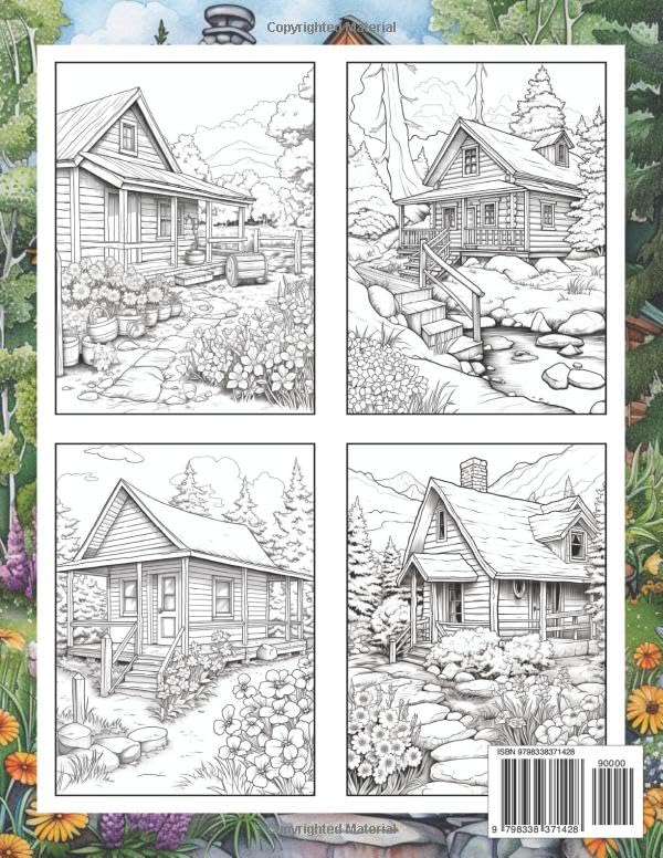 Country Cabins: Adult Coloring Book with Country Cabins for Stress Relief and Relaxation (Christmas Coloring Pages) WoodArtSupply