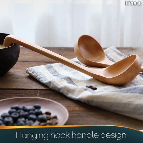 Wooden Ladle For Soup - 2 Pack Wooden Soup Spoons Bamboo Ladle Wooden Serving Spoons Olive Wood Ladle Soup Ladel For Cooking Wood Utensils Set Large Ladle With Long Handle Teak Kitchen Utensils HYQO