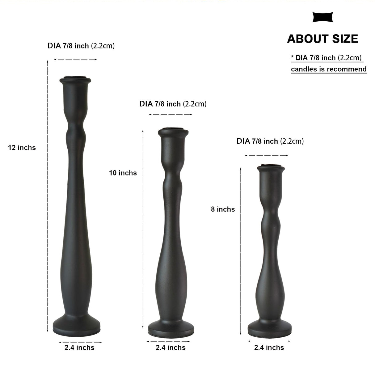 DINLiAN S Candlestick Holders Black Candle Holder for Candlestick,Taper Modern Candle Holders Set of 3,Tall Wood Candle Sticks Holder Decor(12"/10"/8" H) (3, Black) DINLiAN S