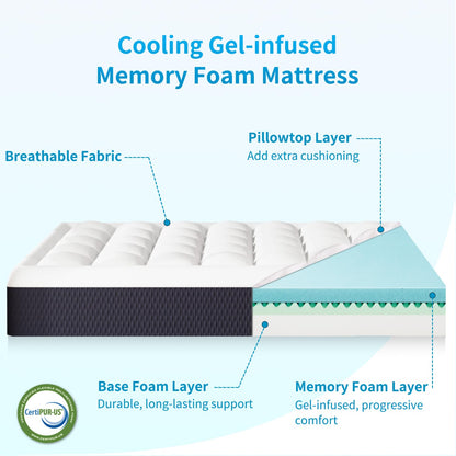 LDLON 8 Inch Twin Size Gel Memory Foam Mattress for Single Bed, Breathable Pillowtop Mattress in a Box for Pressure Relief, CertiPUR-US Certified, Fiberglass-Free