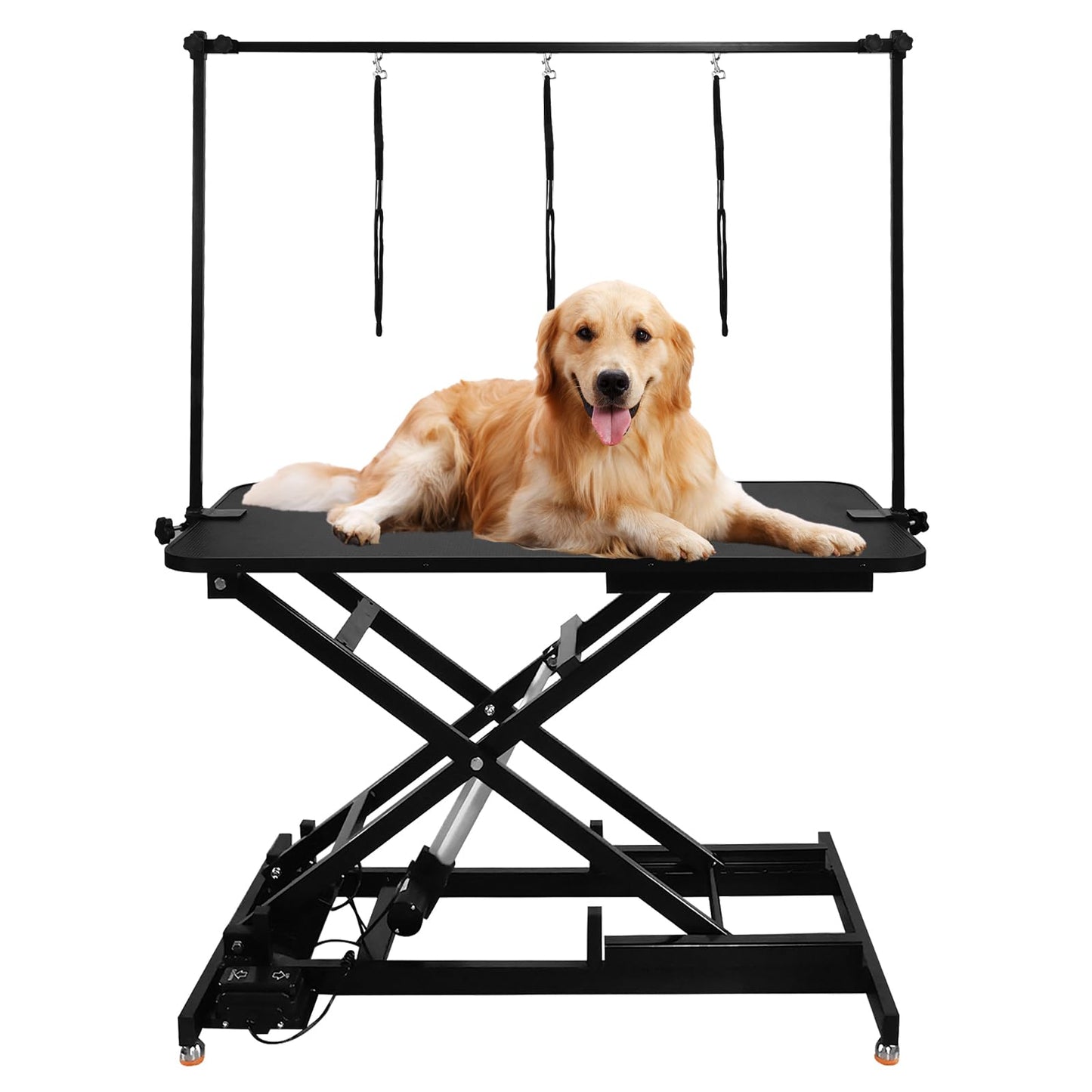 automoris 47" Electric Hydraulic Dog Grooming Table with Adjustable Height, Black Heavy Duty Pet Grooming Table for Large Dogs with Aluminium Overhead Arm, Anti-Skid Rubber Desktop Powerful Motor