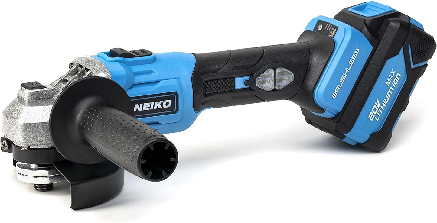 NEIKO 10881A Cordless Angle Grinder, 4 1/2-Inch Grinder with Variable Speed, 20V 4.0A Li-ion Rechargeable Battery, Powerful 8,000 rpm Brushless Motor, Grinders Power Tools, Cordless Grinder T - WoodArtSupply