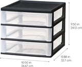 IRIS USA Plastic Stacking Desk Top 3-Drawer Storage Organizer, 2-Pack, for Makep Vanity Nail Polish Bathroom Stationery Art Craft Supplies Kitchen Office Garage and Small Organization, Medium, Black IRIS