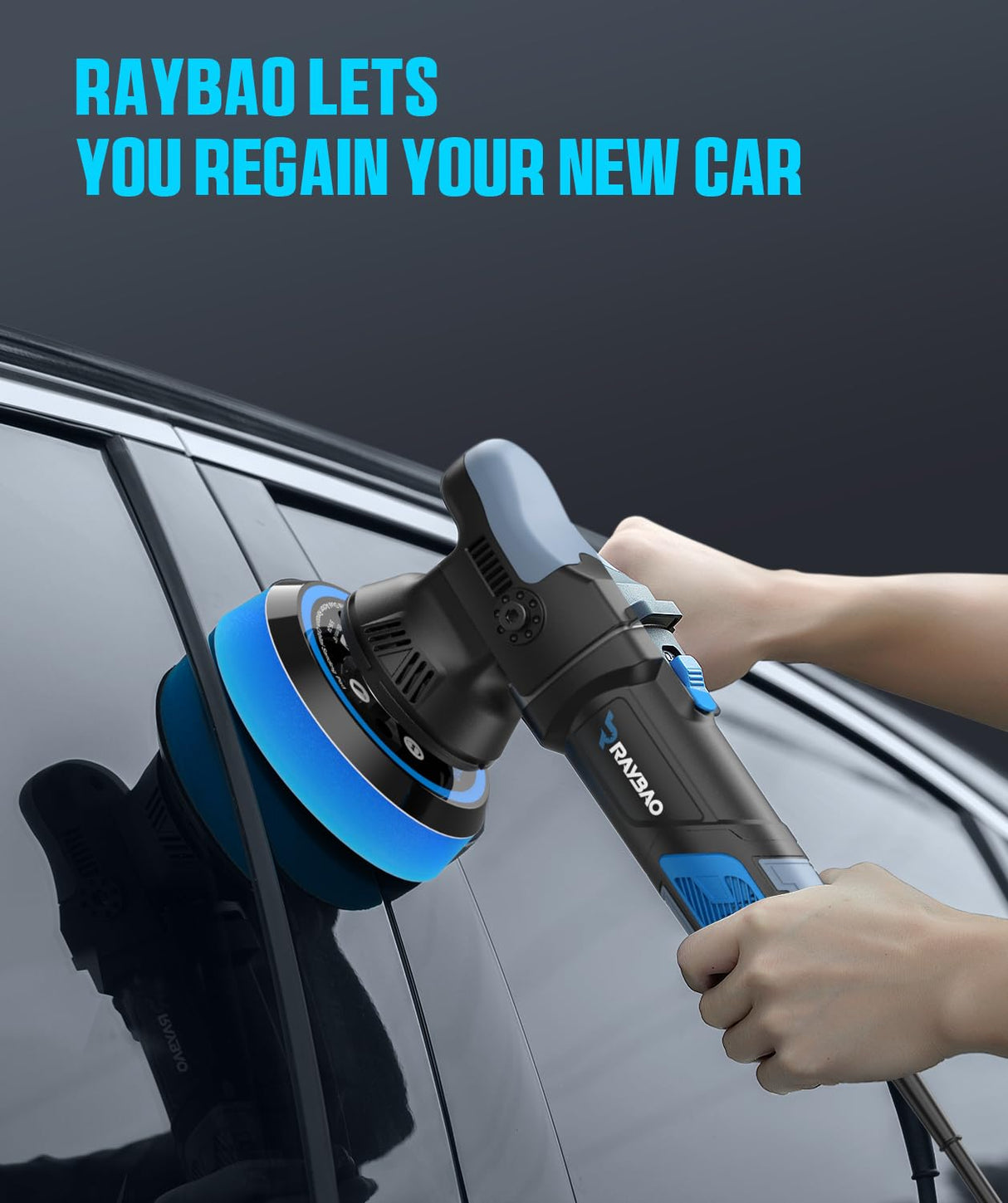 Car Buffer Polisher,900W 5& 6-inch Double Base Plate DA Buffer Polisher Kit with Random Orbital, 6 Variable Speed 2000-6400 RPM, Detachable Handle Buffer Polisher for Car Detailing/ Waxing/ Polishing RAYBAO