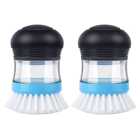 MR.SIGA Soap Dispensing Palm Brush, Kitchen Brush for Dish Pot Pan Sink Cleaning, Pack of 2, Navy/Blue MR.SIGA