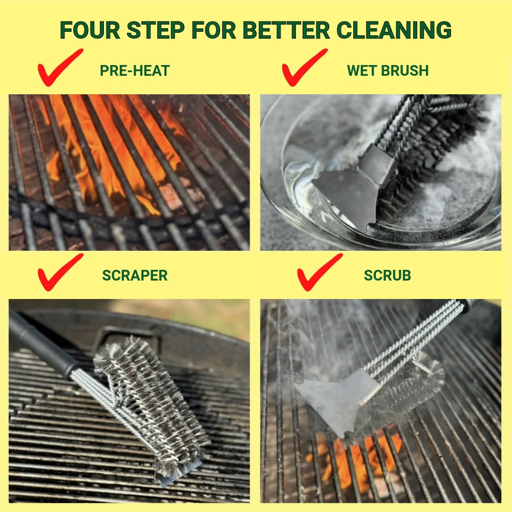 Generic Stainless Steel Grill Brush with Scraper – Ultra Durable, Safe Triple Woven Wire Bristles, Ergonomic Handle for Ideal Grilling Generic