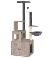 HOOBRO Cat Tree with Litter Box Enclosure, 67.7" H Wooden Multifunctional Pet Furniture with Hidden Litter Box, Perch, Hammock and Scratching Post, Cat Tower for Indoor Cats, Greige BG75MZ03 HOOBRO