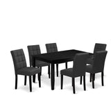 East West Furniture DUAS7-BLK-12 7 Piece Dining Table Set Includes A Kitchen Table and 6 Dark Gray Polyester Fabric Wooden Chairs with Stylish Back- Black Finish East West Furniture
