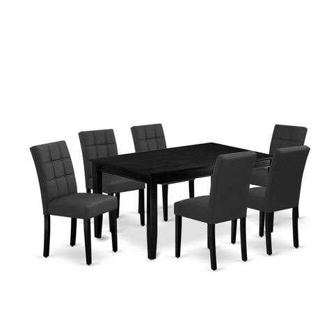 East West Furniture DUAS7-BLK-12 7 Piece Dining Table Set Includes A Kitchen Table and 6 Dark Gray Polyester Fabric Wooden Chairs with Stylish Back- Black Finish East West Furniture