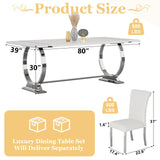 Asday 9 Piece Dining Table Set, Luxury White and Silver Dining Room Table Set with 80 inch Rectangular Dining Table and 8 White Leather Dining Chairs Asday