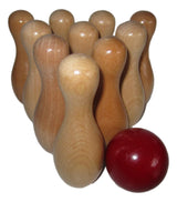 BIRCH TREE ALLEY Shuffleboard Bowling Pin Set with Ball 10 Wooden Pins Red Wood Ball BIRCH TREE ALLEY