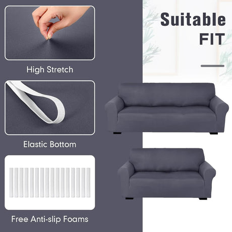 Peryiter 2 Pcs Loveseat Covers Slipcover Set for Couch Furniture Covers for Living Room Sofa Arm Chair, Form Fit Stretch, Wrinkle Proof, Furniture Protector(Dark Gray,Milk Silk) Peryiter