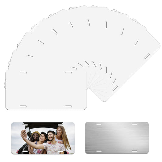 SINKAA 10 Pack Sublimation License Plate Blanks, 12"X6" x 0.45mm, Heat Thermal Transfer Sheet DIY Picture Sublimation Blank, Metal Aluminum Automotive License Plate Plates Tag for Custom Design Work