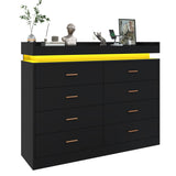 jiteentarou 8 Drawer Dresser with Charging Station and LED Lights, Modern Chest of Drawers with Power Outlet, Organizer Cabinet for Bedroom, Living Room, Black jiteentarou