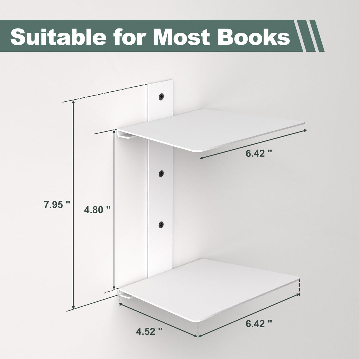 Mefirt Invisible Floating Bookshelves for Wall, 8 Tier Vertical Spine Book Tower, Heavy Duty Floating Book Shelves Metal Book Organizers for Home Office, 4 Pack(White) Mefirt