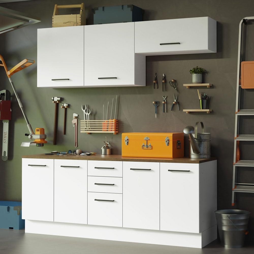 Madesa 4-Piece Garage and Utility Room Storage Cabinet Set 78 Inch with 33 Inch Base Cabinet and 31 Inch Slim Wall Cabinet Modular Storage Organization Unit - White Madesa