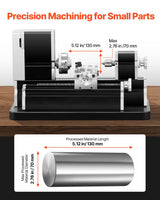 VEVOR Didactical Mini Metal Lathe Machine, 2.76 x 5.12 in, 36W Power Metal Lathe, 20,000 RPM Speed, with 3-jaw Chuck, Aluminum Alloy Handwheel, for Processing Precision Parts Soft Metals Wood Plastics VEVOR