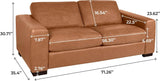 Naomi Home Freya Genuine Leather Sofa for Living Room, Bedroom - Loveseat, Sofa - Luxurious Comfort, Goose Feather Cushion Filling, Square Arm Design, Sturdy Block Legs, Elegant, Tan Naomi Home