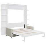 P PURLOVE Queen Size Murphy Bed with Sofa, Wall Bed with Wood Slat Support, Space-Saving Folding, No Box Spring Needed, Easy Assembly, White P PURLOVE