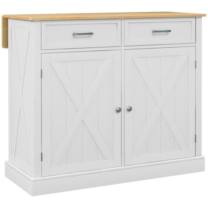 HOMCOM Rolling Kitchen Island with Drop Leaf Wood Breakfast Bar, Farmhouse Kitchen Cart with 2 Drawers, Adjustable Shelves for Dining Room, White - WoodArtSupply