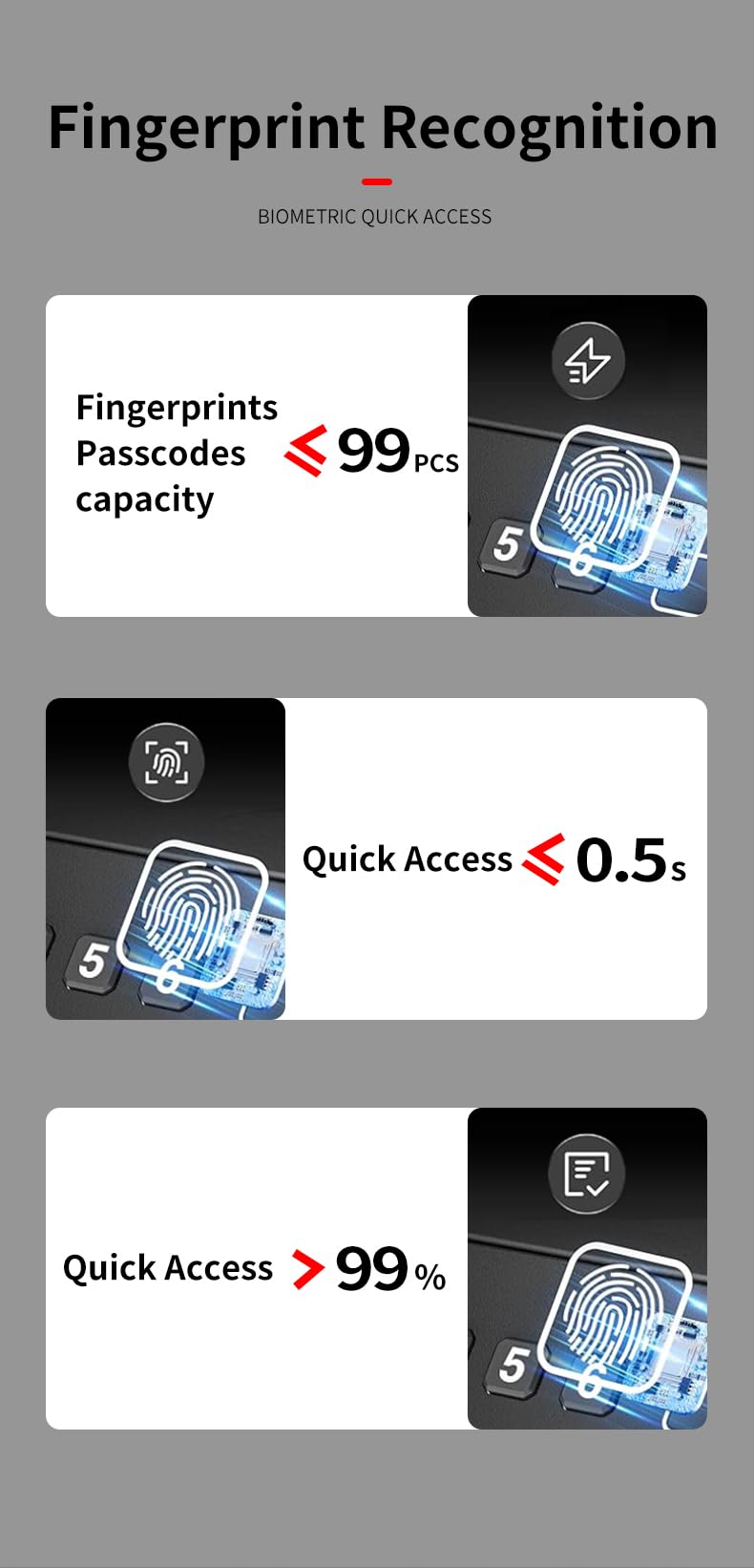 Biometric Gun Safe with 3 Unlock Ways - ≤0.1s Fast Fingerprint Access, Voice Prompt Function, Secure Steel Lockbox, Fits Handguns & Revolvers, Perfect for Living Room, Bedroom Storage & In-Car Use Generic