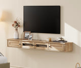 WAMPAT Floating TV Stand for TVs up to 80 Inch, Wooden Floating TV Shelf with Storage Cabinet, Modern Floating TV Shelf Entertainment Center for Living Room, Oak WAMPAT