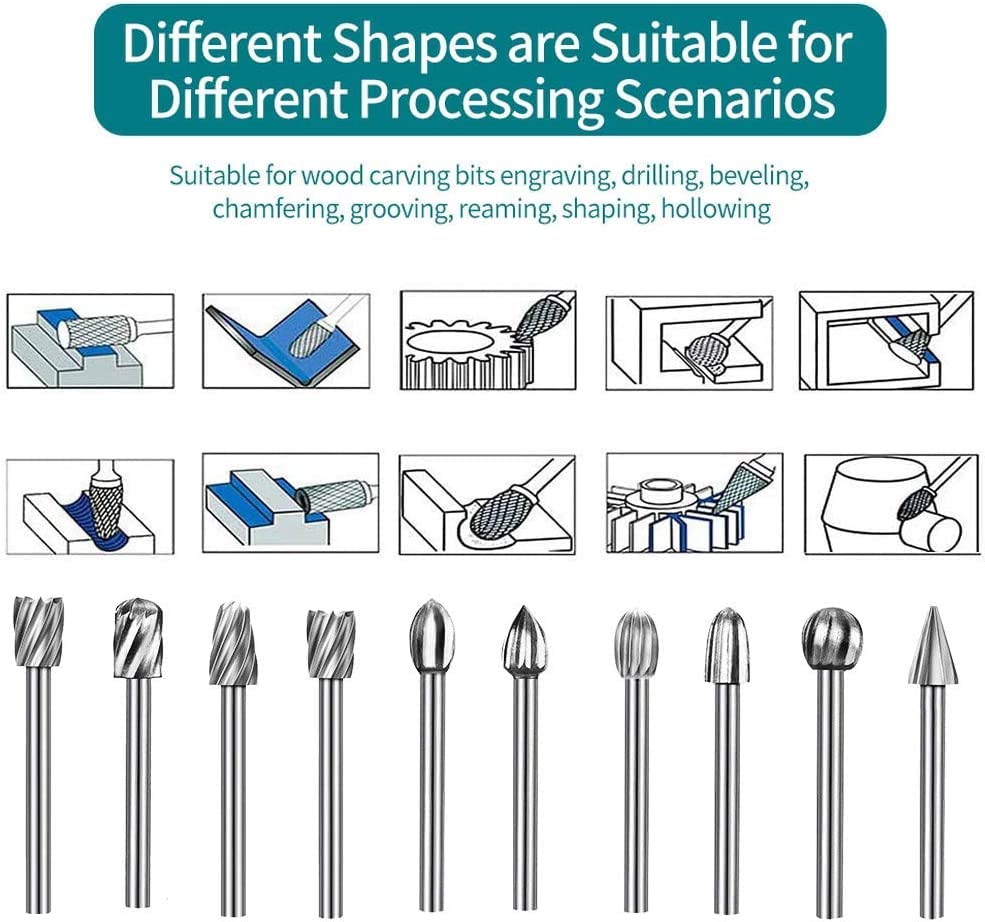 20Pcs HSS Different Burr Set Carving Bits Wood Engraving Router Bit w/ 1/8"(3mm) Shank, Rotary Tools Accessories for DIY Woodworking and Carving - WoodArtSupply