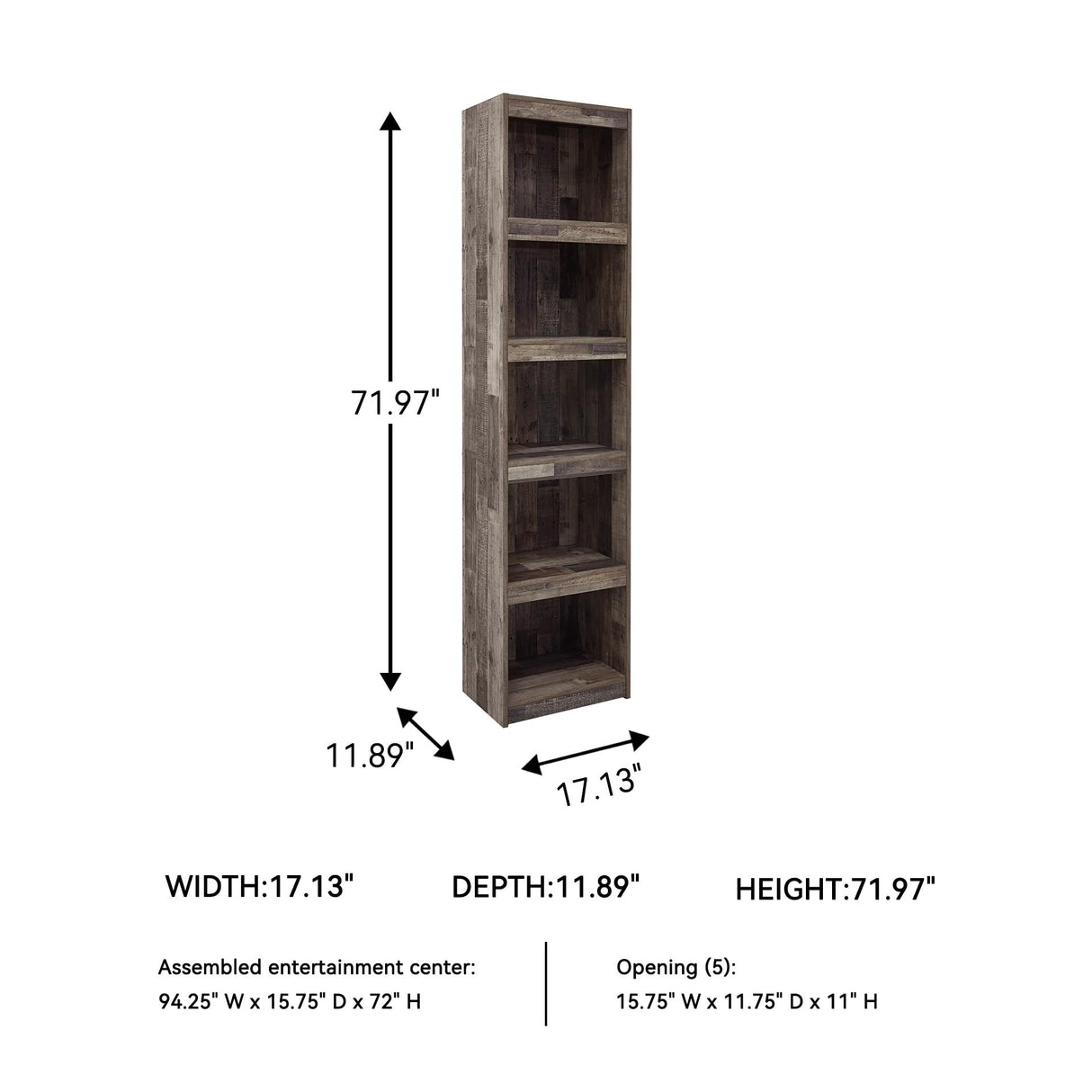 Signature Design by Ashley Derekson Rustic Pine Grain Finished Pier with 3 Adjustable Shelves, Multi Dark Gray Signature Design by Ashley
