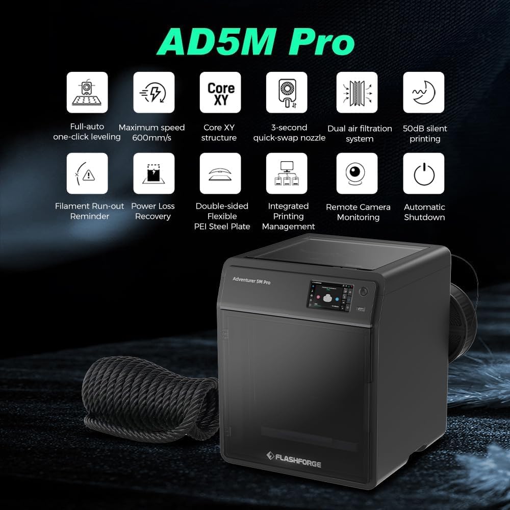 FLASHFORGE Adventurer 5M Pro 3D Printer and FLASHFORGE Smooth PC Platform FLASHFORGE