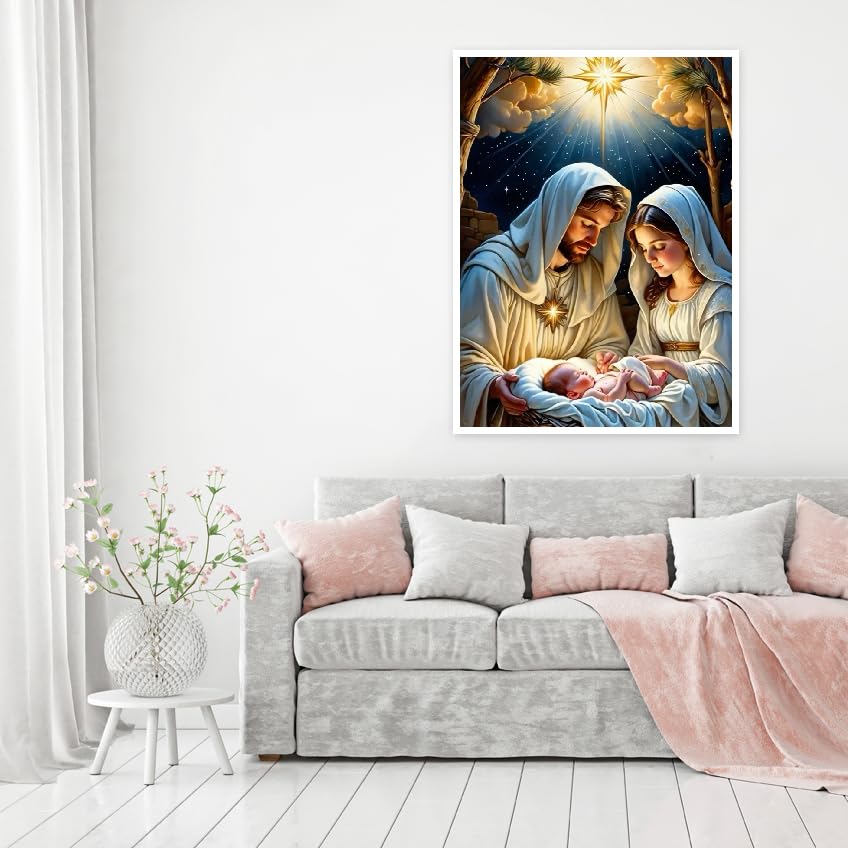 MOMDEDP Jesus Diamond Art Kits for Adults, 5D Diamond Painting Kits for Beginners,Round Full Drill Nativity Scene Gem Art for Adults,DIY Religious Diamond Dots Paintings for Home Decor12x16in MOMDEDP