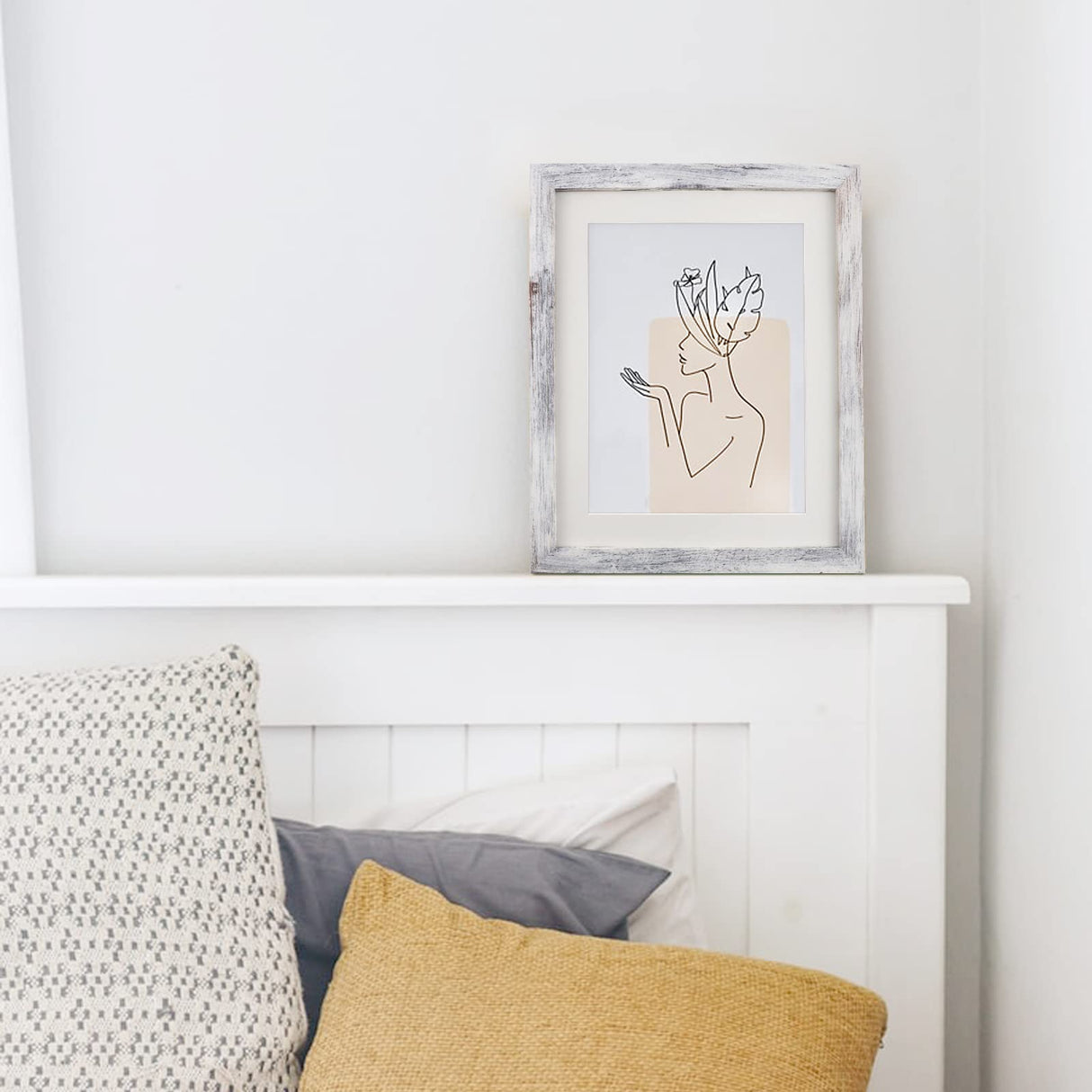 AEVETE 8x10 Picture Frame White Distressed Display Photos 6x8 with Mat or 8x10 without Mat for Wall Tabletop AEVETE