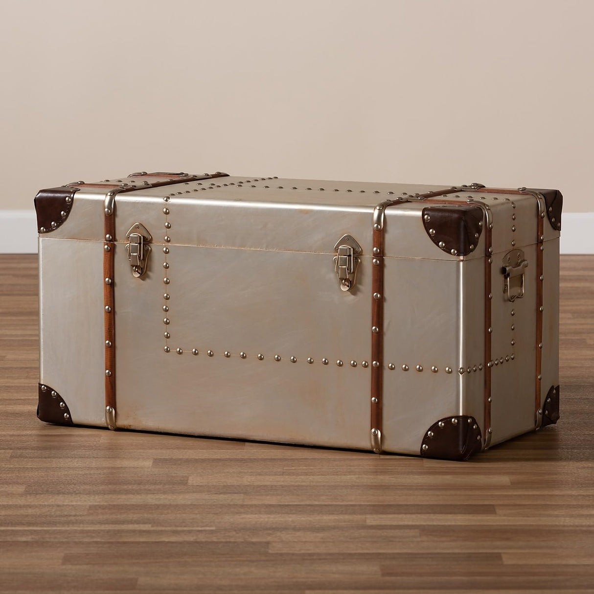 Baxton Studio Bechet Storage Trunk, Silver Baxton Studio