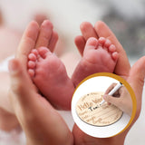 Wooden Baby Announcement Sign, 5.9 inch Baby Birth Announcement Sign with Ink Pad Markers Hello World Newborn Sign Baby Nursery Name Sign for SAVITA