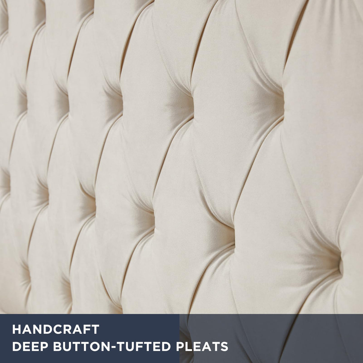 Jocisland Velvet Upholstered Bed Frame Queen Size 61.4" Tall Headboard Queen Bed Frame/Deep Button Tufted/No Box Spring Needed/Cream Jocisland