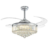 Moooni Modern 48 Inch Dimmable Crystal Fandelier, Retractable Blades Ceiling Fans with Light and Remote, Invisible LED Ceiling Fan Light Kit for Bedroom-Polished Chrome Moooni