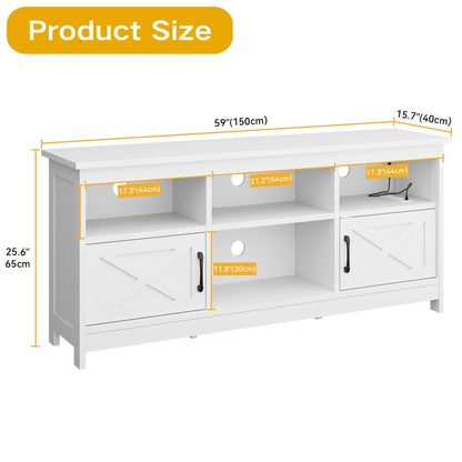 DWVO Farmhouse TV Stand for 65 Inch TV, Entertainment Centre with Power Outlet and LED Light, TV Console for Living Room, Media Console Television Stands, 59" White