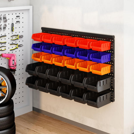 MULSAME Wall Mounted Storage Bins Parts Rack 4 Colors 30PCS Bin Organizer Garage Plastic Shop Tool, Garage Organizers and Storage (Style-Classic) MULSAME