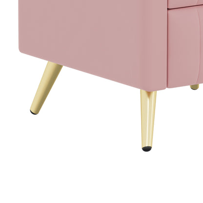 3 Drawers Nightstand with Metal Legs&Handles,Upholstered Nightstand with Faux Marble Top, Bedside Table Furniture, Velvet End Table for Bedroom, Living Room(Pink)