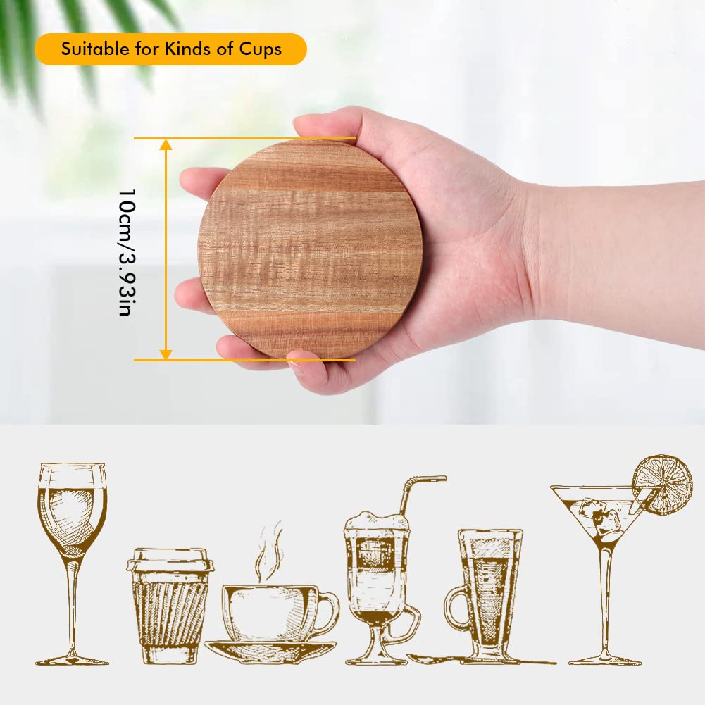 Wood Coasters for Drinks with Bottle Opener Holder Set of 6, Acacia Wooden Coasters for Coffee Table Dining Table Desk with Non-Slip Pad Cup Coasters for Home Office Christmas Decor 4 Inch - WoodArtSupply