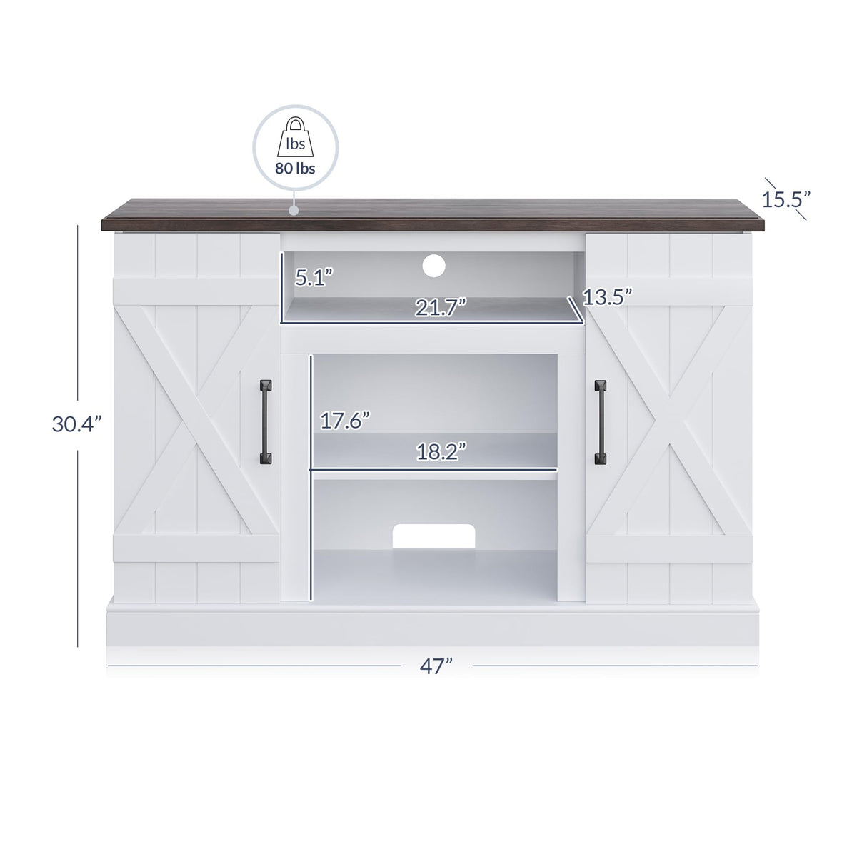 BELLEZE Industrial 47 Inch Rustic Wood TV Stand & Media Entertainment Center Console Table for TVs up to 50 Inch with Open Storage Shelves & Cabinets - Veropeso (White) BELLEZE