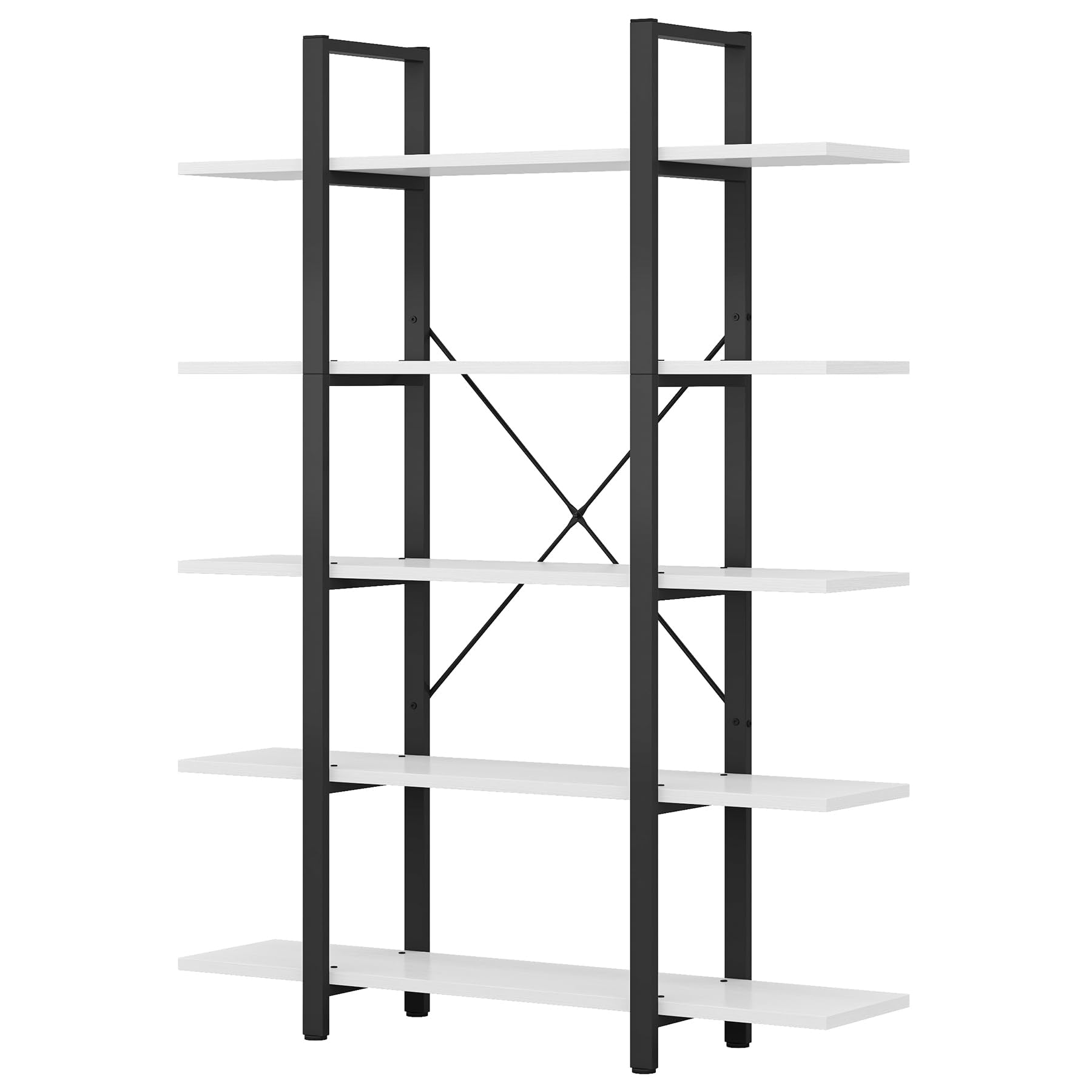 Vintage Industrial 5-Tier Bookshelf by Tribesigns - Extra Large White Bookcase for Stylish Storage - WoodArtSupply