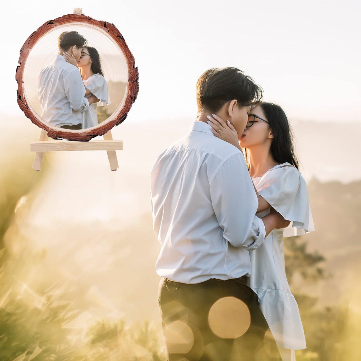 Personalized Picture Frame Custom Photo Printing on Wood Slices Wooden Craft with Bracket Customized Photo Gifts for Christmas Birthday Anniversary GONIS